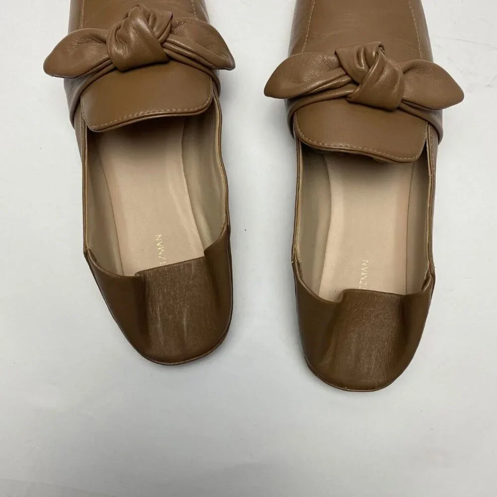 STUART WEITZMAN Bandeau Flats Loafers Camel Brown Leather Folding Heel Size 9.5 - Picture 4 of 6